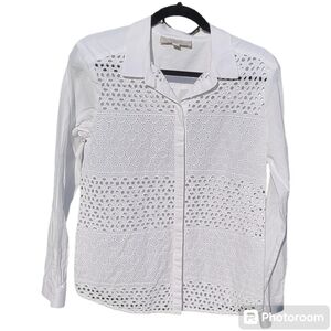 Ann Taylor LOFT Top boho Victorian Western‎ lace button up blouse M